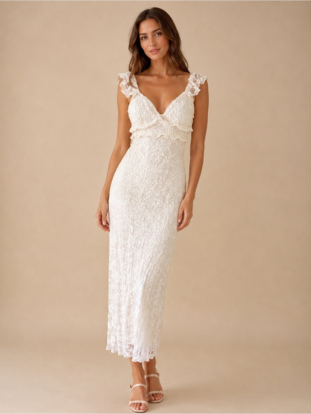Kirious Los Angeles Ivory Lace Maxi Dress – Size Medium